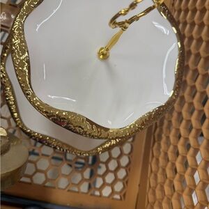 Elegant White and Gold Tiered Serving Tray